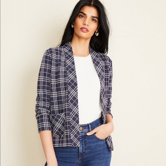 Ann Taylor Plaid Open Front Knit Cardigan Sz M - Picture 2 of 10